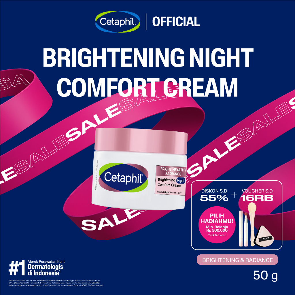 Cetaphil Bright Healthy Radiance Brightening Night Comfort Cream 50g dengan Glycerin, Niacinamide, d