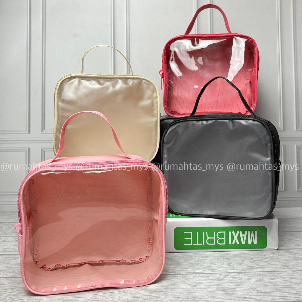 POUCH ROTAN MIKA KOTAK TRANSPARANT KOMBINASI BAHAN CCI/pouch kotak/souvenir/pouch kosmetik/tas kosme