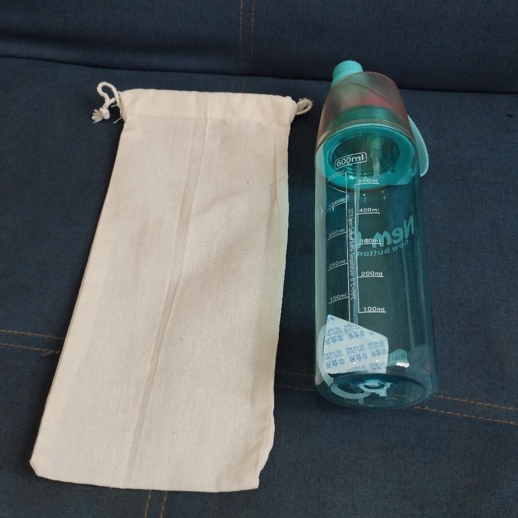 Pouch Serut Botol Minum Pouch Blacu Travelling Cover Pouch Serut Blacu Tumbler Polos - Tas Kantong B