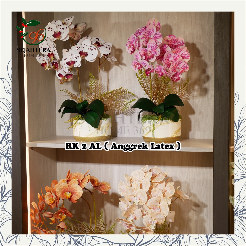 Rangkaian Pot Anggrek Latex Minimalis | Bunga Anggrek Bulan Artificial Premium Vas Keramik Dekorasi 