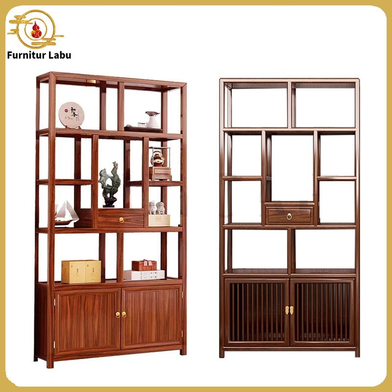 Rak Buku Kayu Solid Serbaguna Antik/Rak penyimpanan/rak penyimpanan kantor/Lemari pajangan/Lemari pa