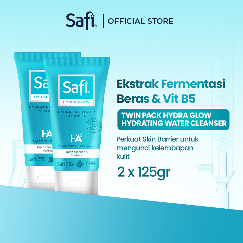 Safi Hydra Glow Hydrating Water Cleanser 125Gr - Twinpack - Hyaluronic Acid Untuk Kulit Kering & Sen