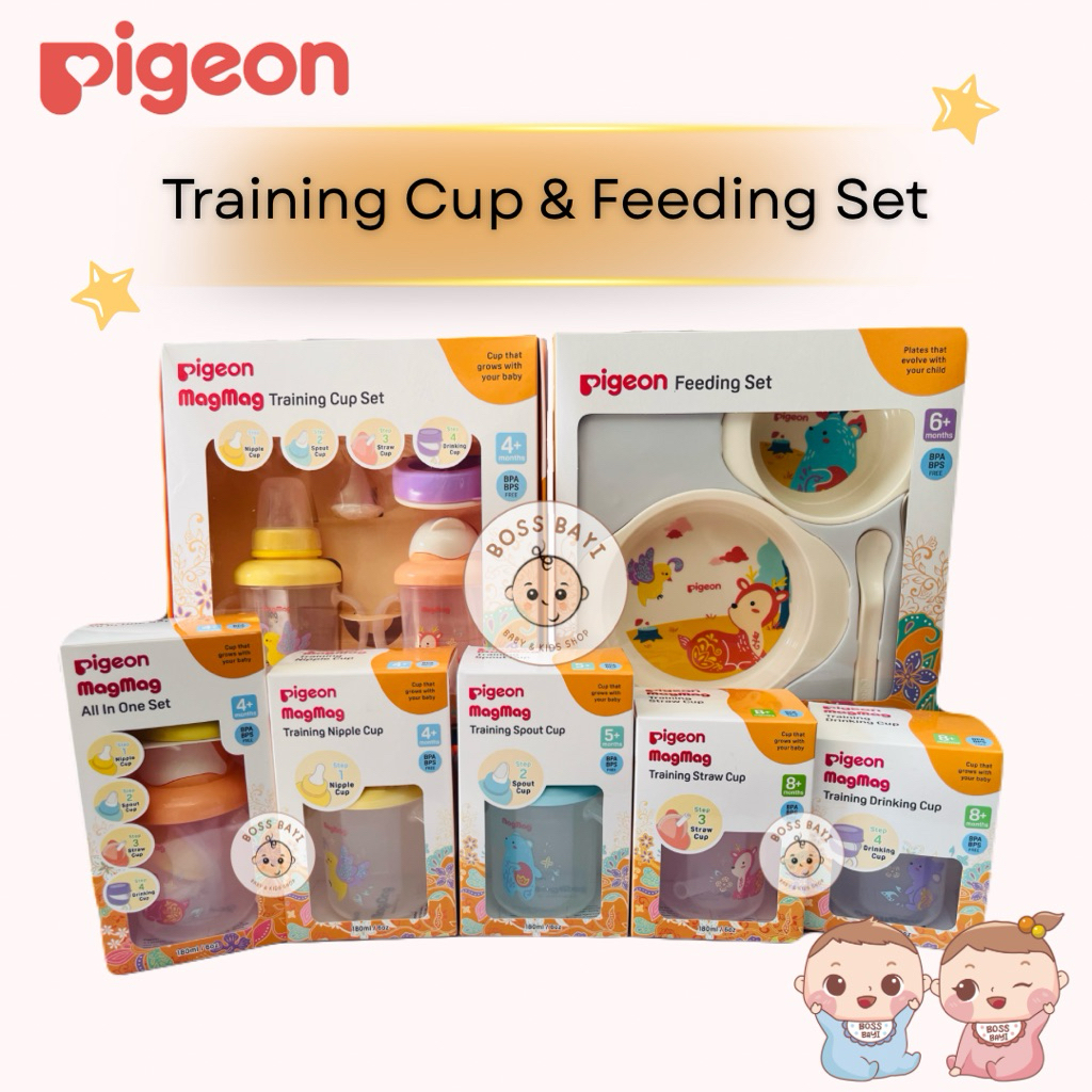 PIGEON - Mag Mag Training Cup All In One Set Step 1-4 / Gelas Belajar Minum Bayi | Feeding Set Mini 
