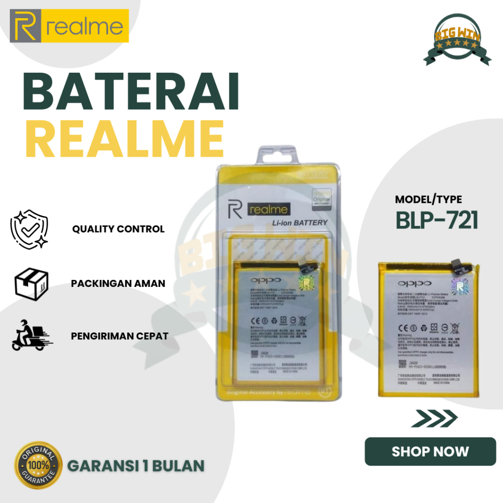 BATERAI BATTERY BLP721 REALME C2 DOUBLE [IC POWER] ORIGINAL