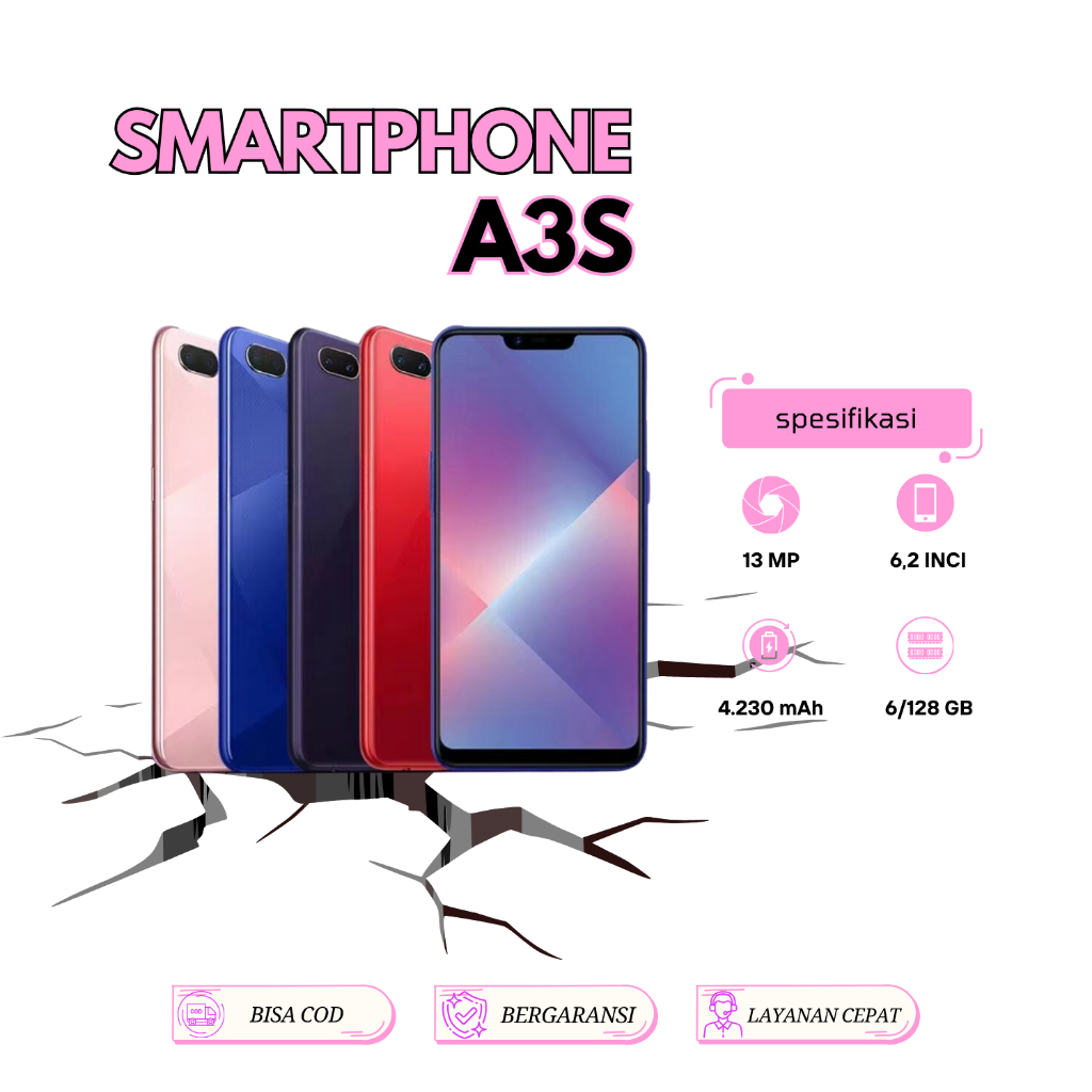HP OPPO A3S RAM 6/128GB KAMERA 13MP LAYAR 6.2 INCI ORIGINAL GARANSI 1 TAHUN
