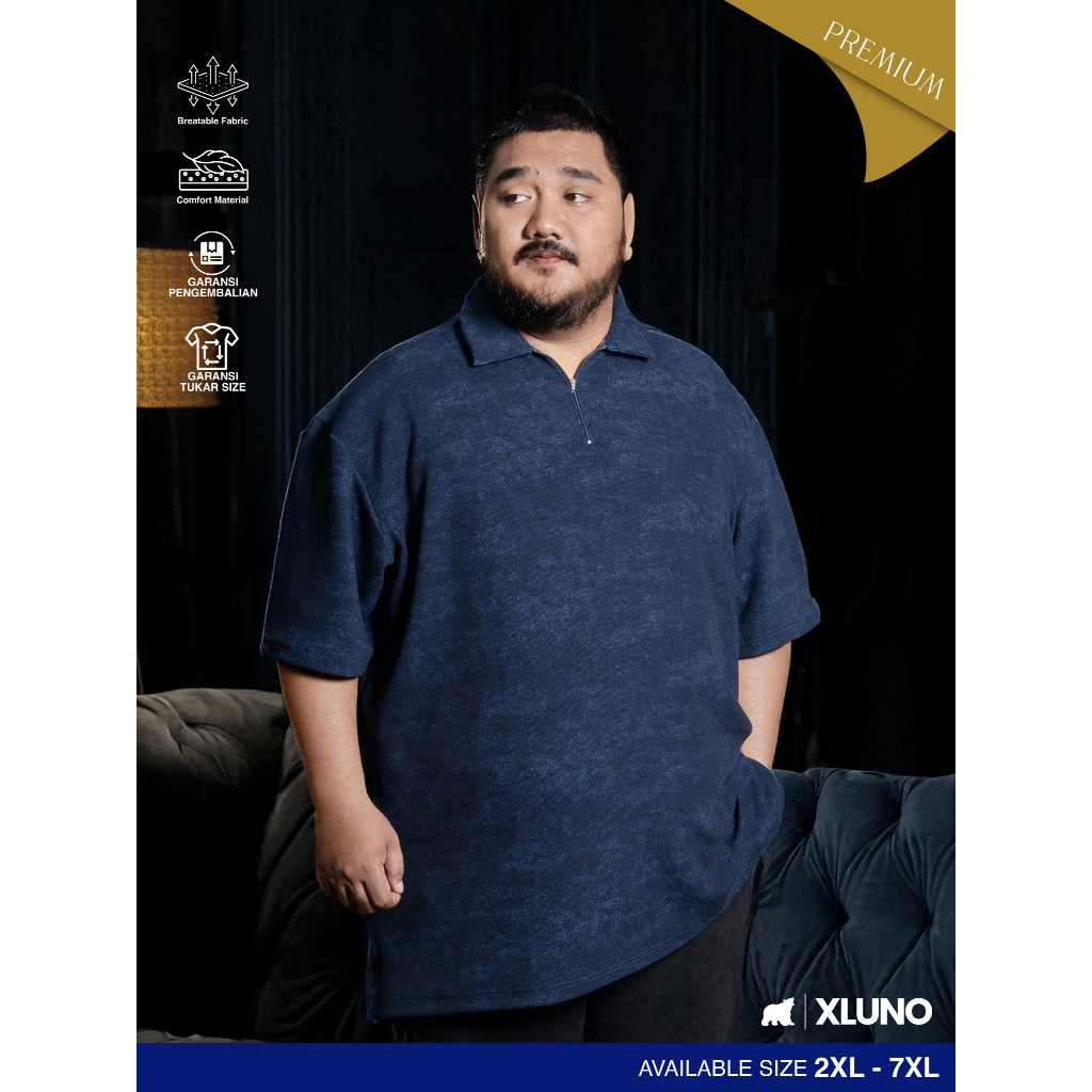 XLUNO Marvyn Polo Navy Baju Polo Jumbo Pria Big Size Lengan Pendek