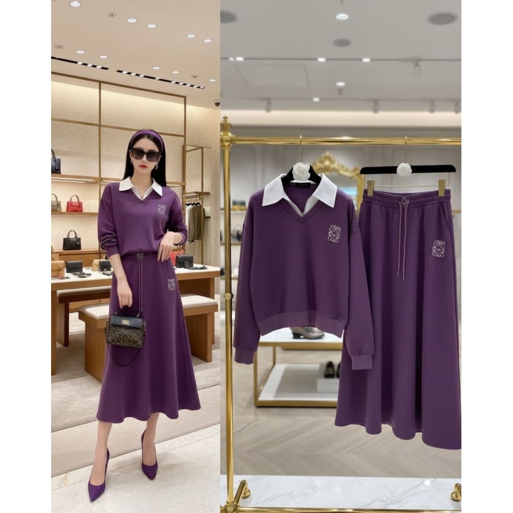 setelan ungu rok ungu