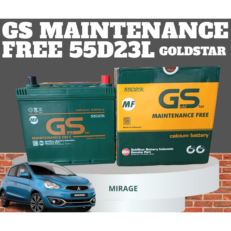 Aki Mobil Kering  55D23L Gold Star MF (GS MF 55D23L), ORIGINAL BERGARANSI