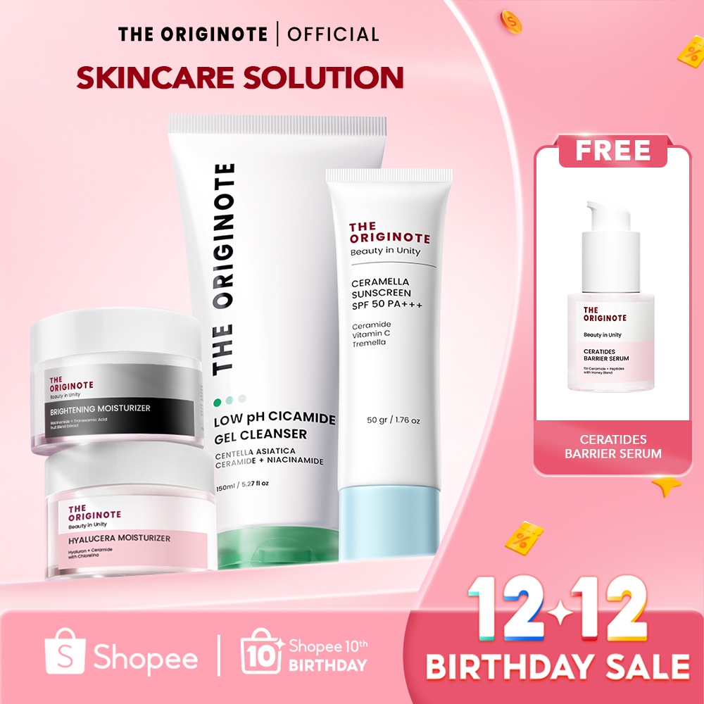 The Originote Bundle 4in1 Day & Night Set - Paket Skincare Moisturizer, Hyalu-C Serum, Peeling Serum