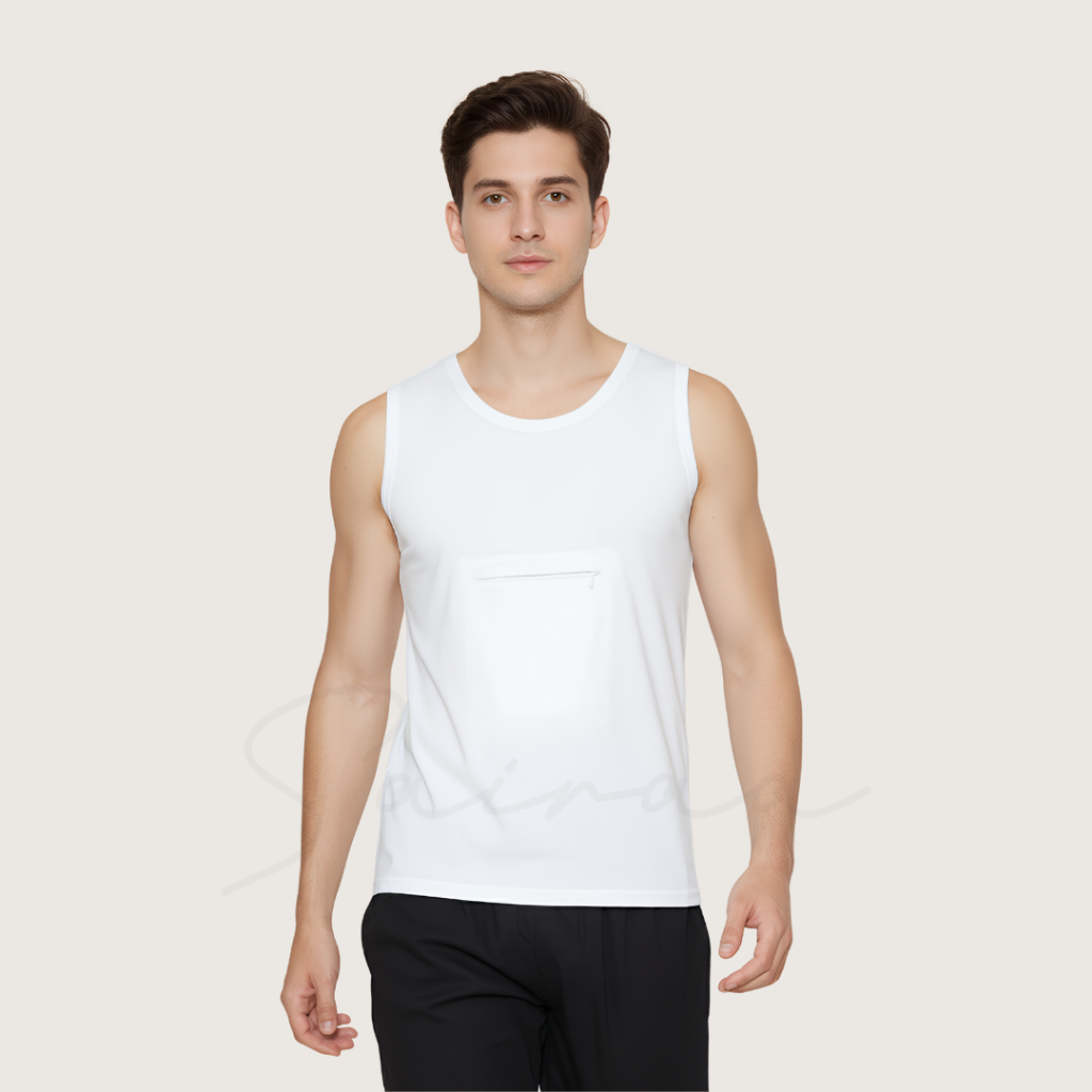 Singlet Kaos Dalam Saku Depan Resleting Pria Dewasa Perlengkapan Haji dan Umroh