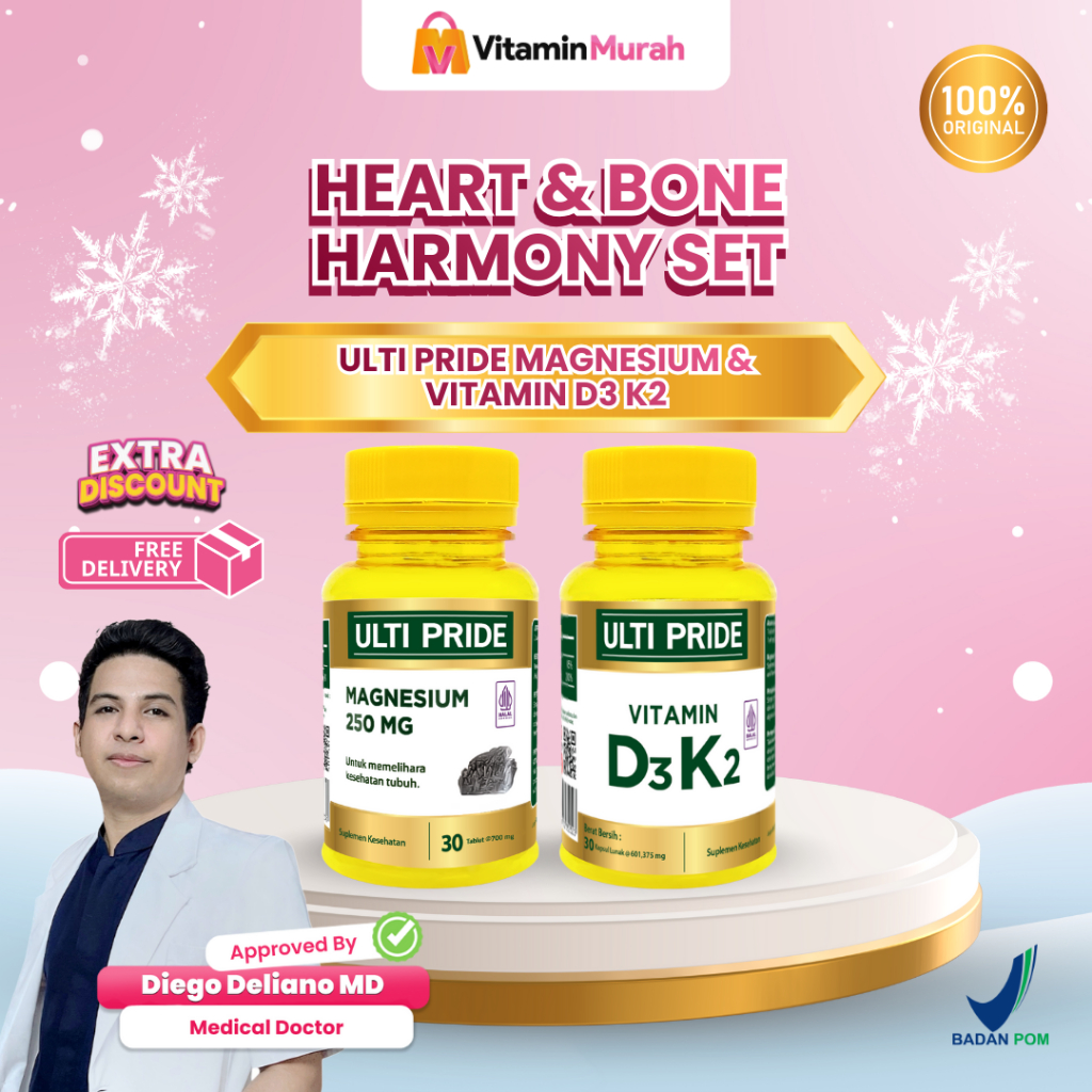 HEART & BONE HARMONY SET : ULTI PRIDE MAGNESIUM + ULTI PRIDE VITAMIN D3 K2 ISI 30 ( SPESIAL LIVE DIE