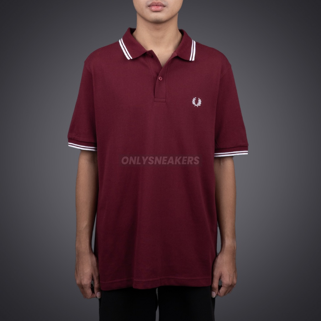 FRED PERRY TWIN TIPPED POLO WHITE MAROON