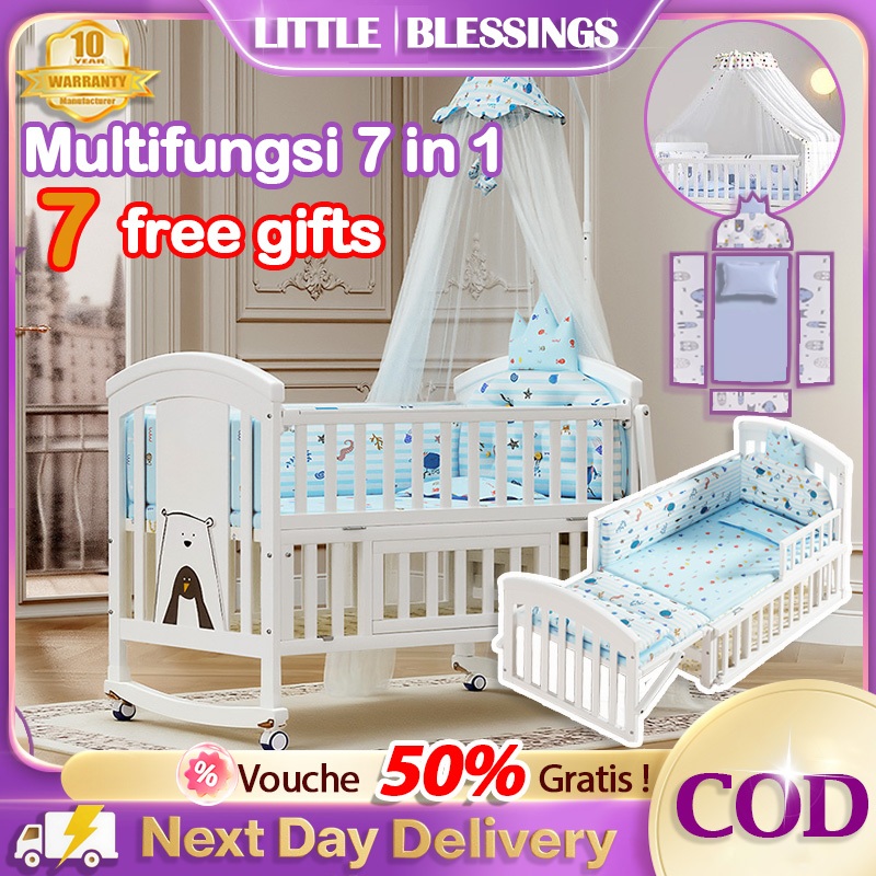 Box Bayi Tempat Tidur Bayi Kayu Solid dengan Cat Air Aman, NON BAU GRATIS Kelambu & Kasur Baby Side 