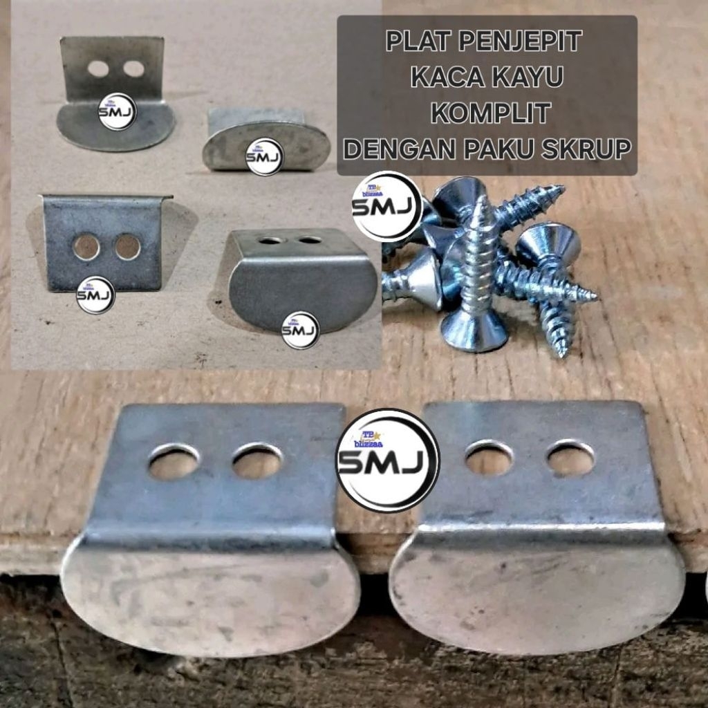 Klem Plat Penjepit Kaca + Paku Skrup Klem Plat Penjepit Cermin Meja Kayu Dll Klem Penjepit + Skrup