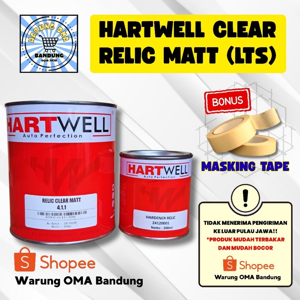 Hartwell Clear Vernish Relic Matt Lts - Gratis Masking Tape  - Perawatan Cat Mobil Motor