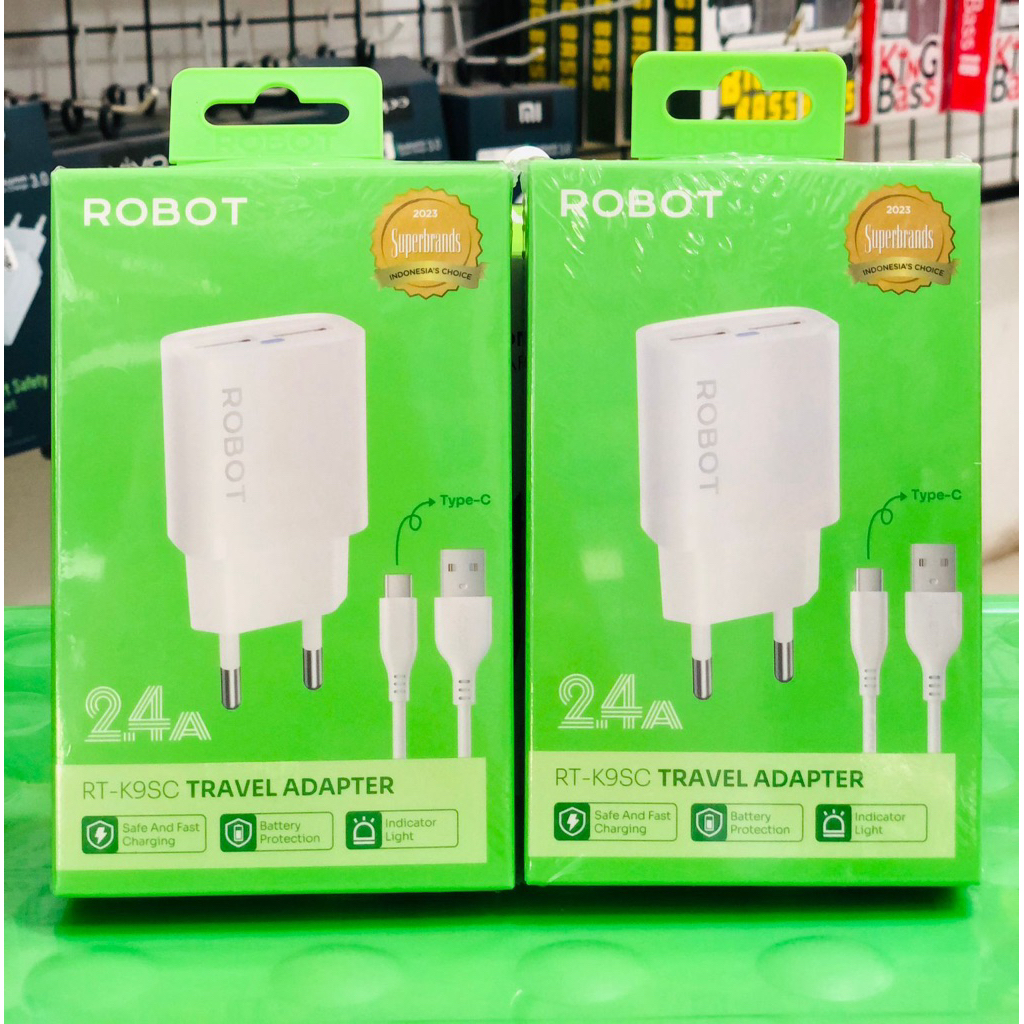 ROBOT RT-K9SC White Charger 2,4 A Travel Adapter 1 Set dengan Kabel Type-C