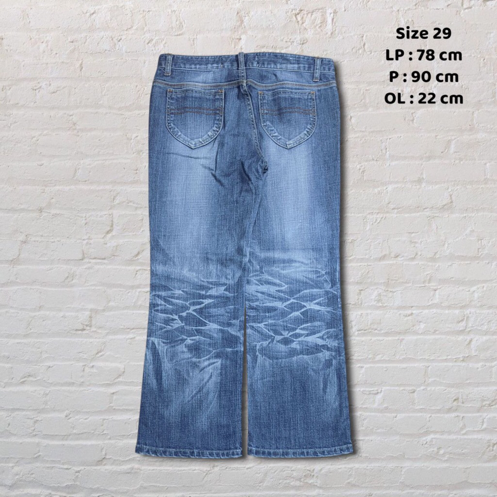 Size 29 Celana Panjang Four Season Denim Blue Washed Fading Baggy fit Original Second #CJ314