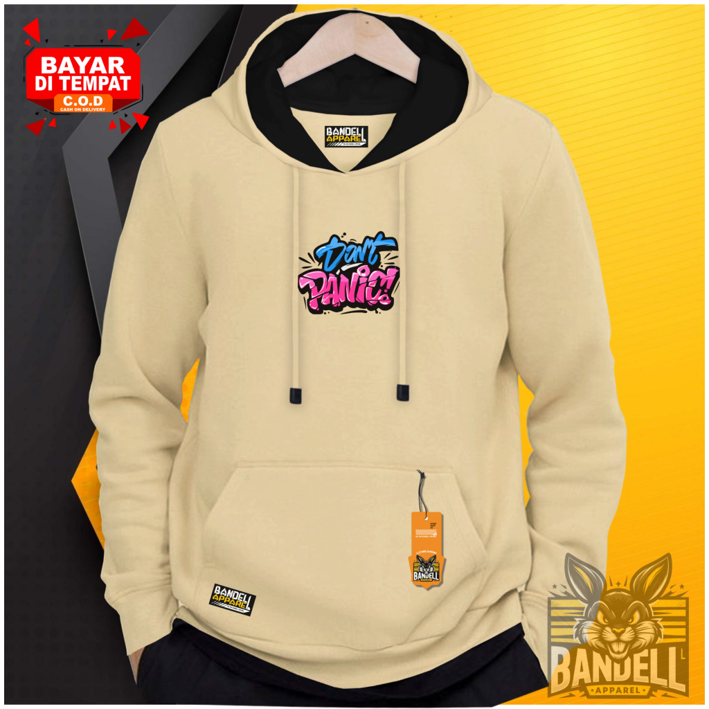 Sweater Hoodie Premium Pria Warna Cream Sablon Dont Panic Jaket Hoodie Cowok Keren Bahan Tebal Katun