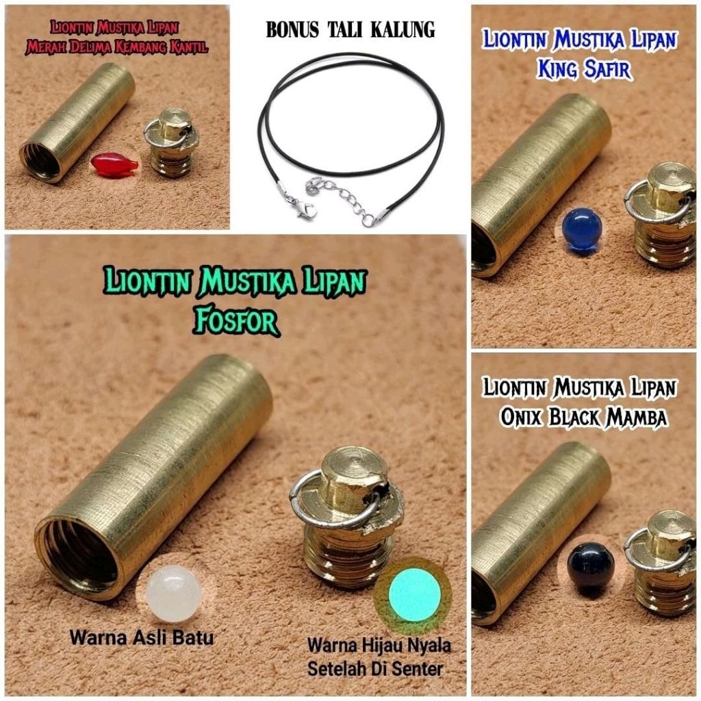 Kalung liontin merah Dlima tabung kuningan asli