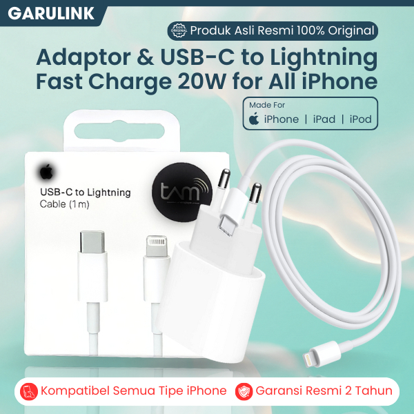 GaruLink Apple iPhone Kabel Charger Lightning 20W Fast Charging Stabil untuk iPhone 5/5s/6/6s/7/8/SE