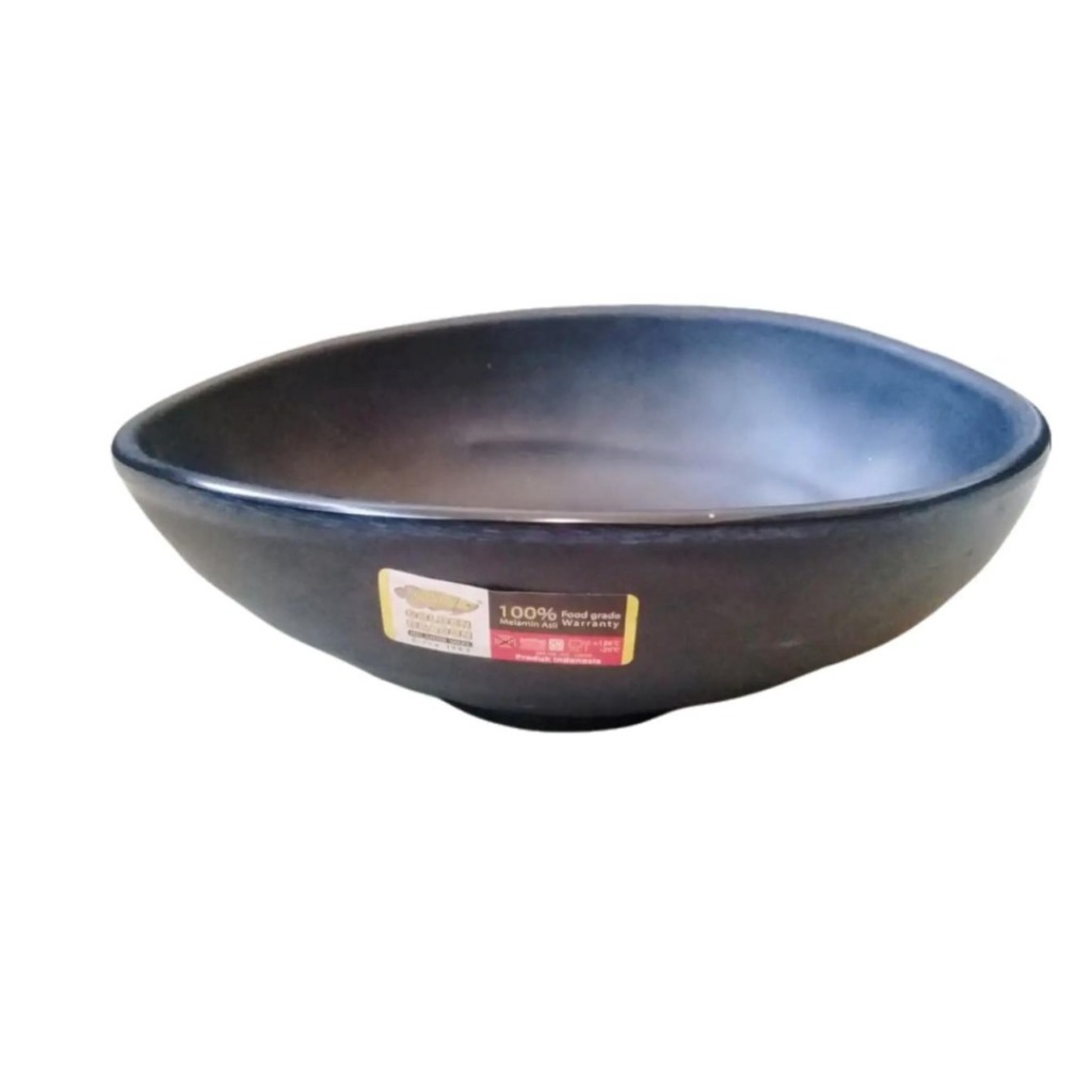 Mangkuk Tembikar Oval 6" Hitam Melamine Stone Series - Golden Dragon W3406A
