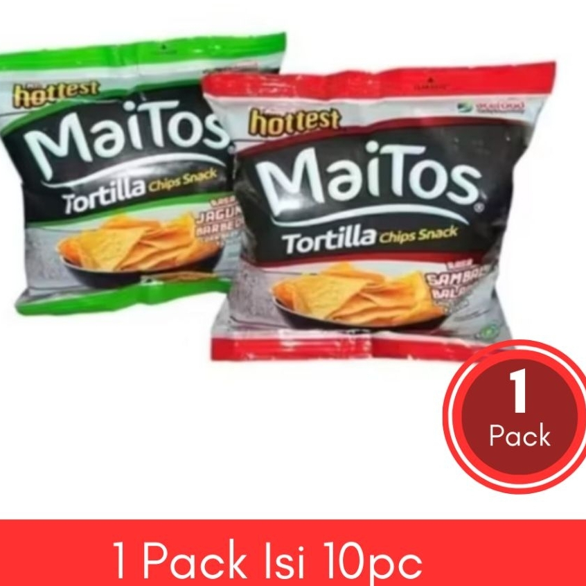 Maitos Tortilla Chips Snack 10gr Isi 10pcs | Maitos Tortilla Chips Gurih Rasa Jagung Bakar Enak