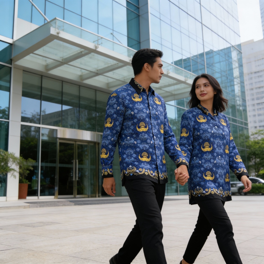 Berlanc Kemeja Batik Korpri Wanita & Pria Katun 100% S-5XL