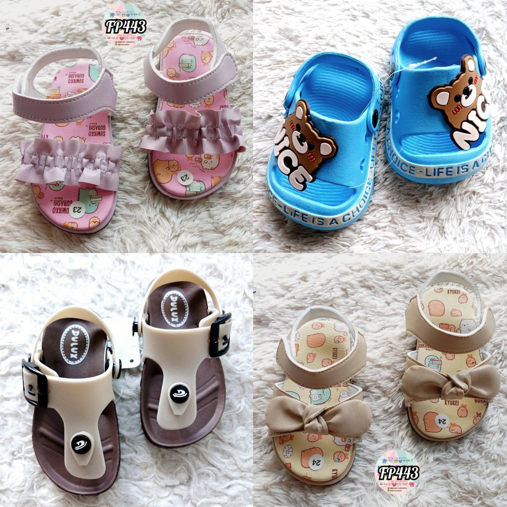 FP443 FL715 - lokal / dulux - sepatu sandal anak cowok cewek - selop baim nice bear japit kitty sing