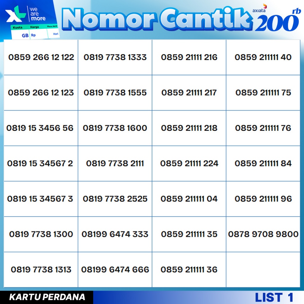 Nomor Cantik Perdana XL Murah 200.000rb.