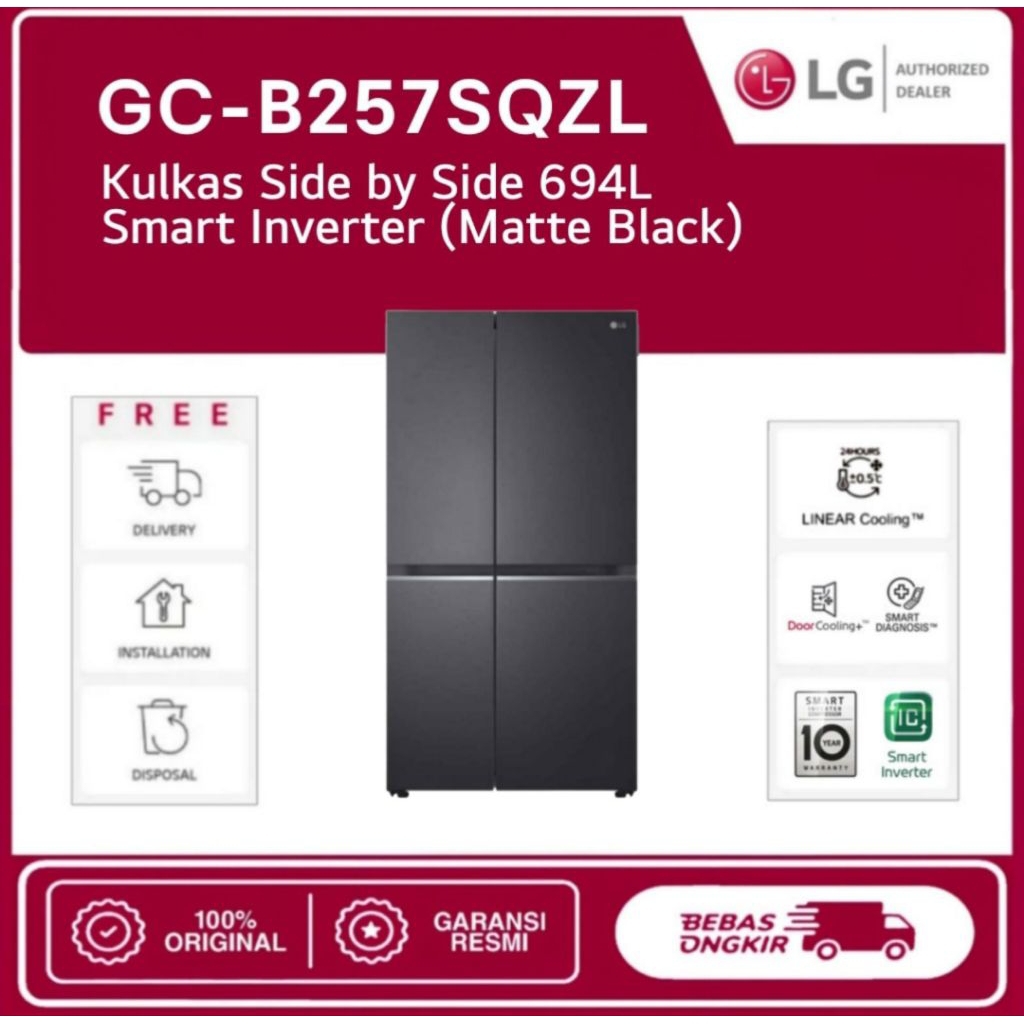 KULKAS LG 4 PINTU GC-B257SQZL KULKAS LG 4PINTU SIDE BY SIDE SMART INVERTER