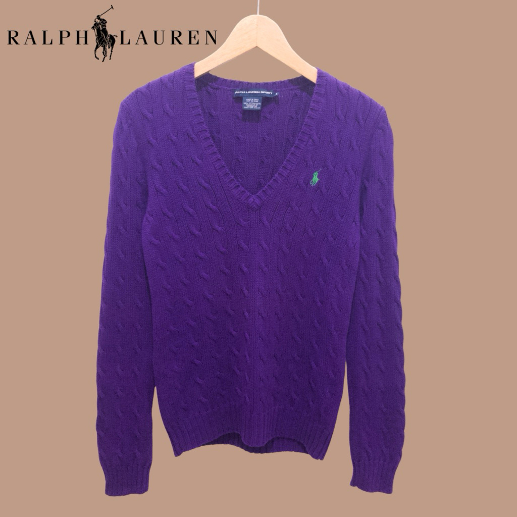 Ralph Lauren Sport Purple Kimberly Cable Cotton Sweater