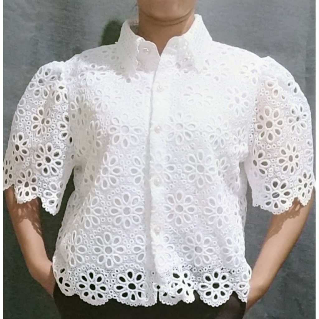 TERMURAHHH BROKAT WANITA PREMIUM ATASAN WANITA BLOUSE | PUTIH | Ld 95-105 cm