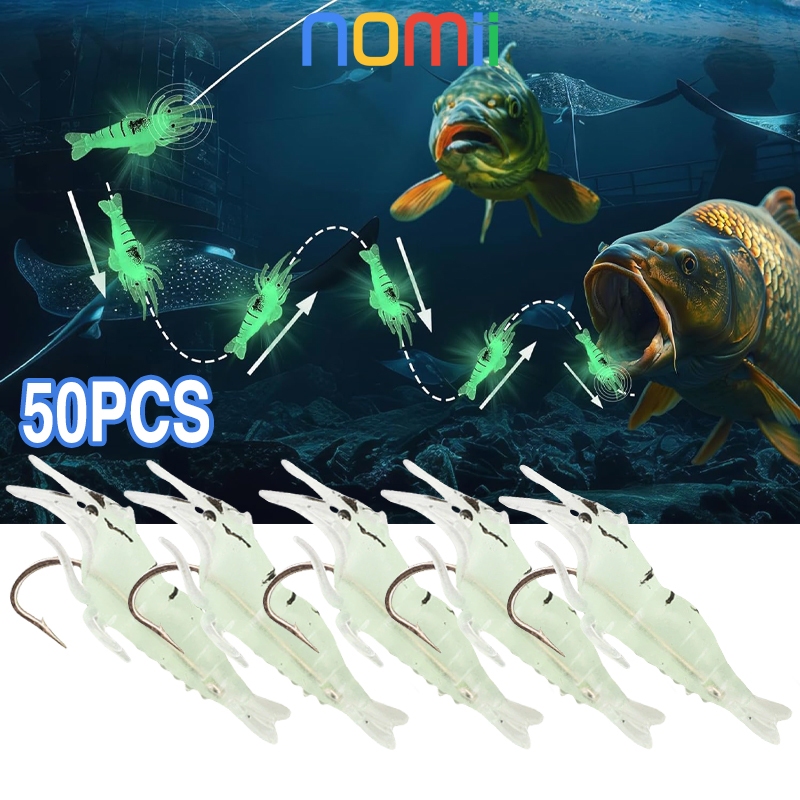50pcs Umpan Soft Lure Udang Tiruan Umpan Pancing Udang Soft Lure Silicone dengan Kail Tajam Udang Gr