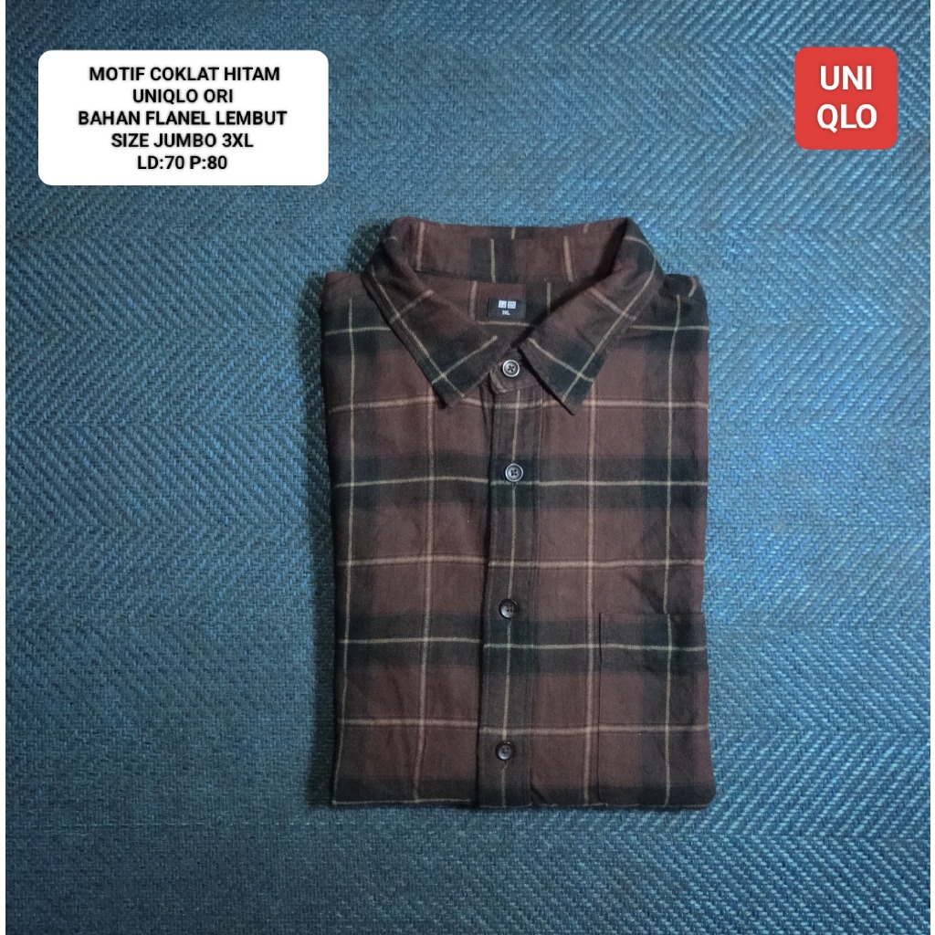 KEMEJA FLANEL COKLAT HITAM MOTIF UNIQLO OR1 SIZE 3XL