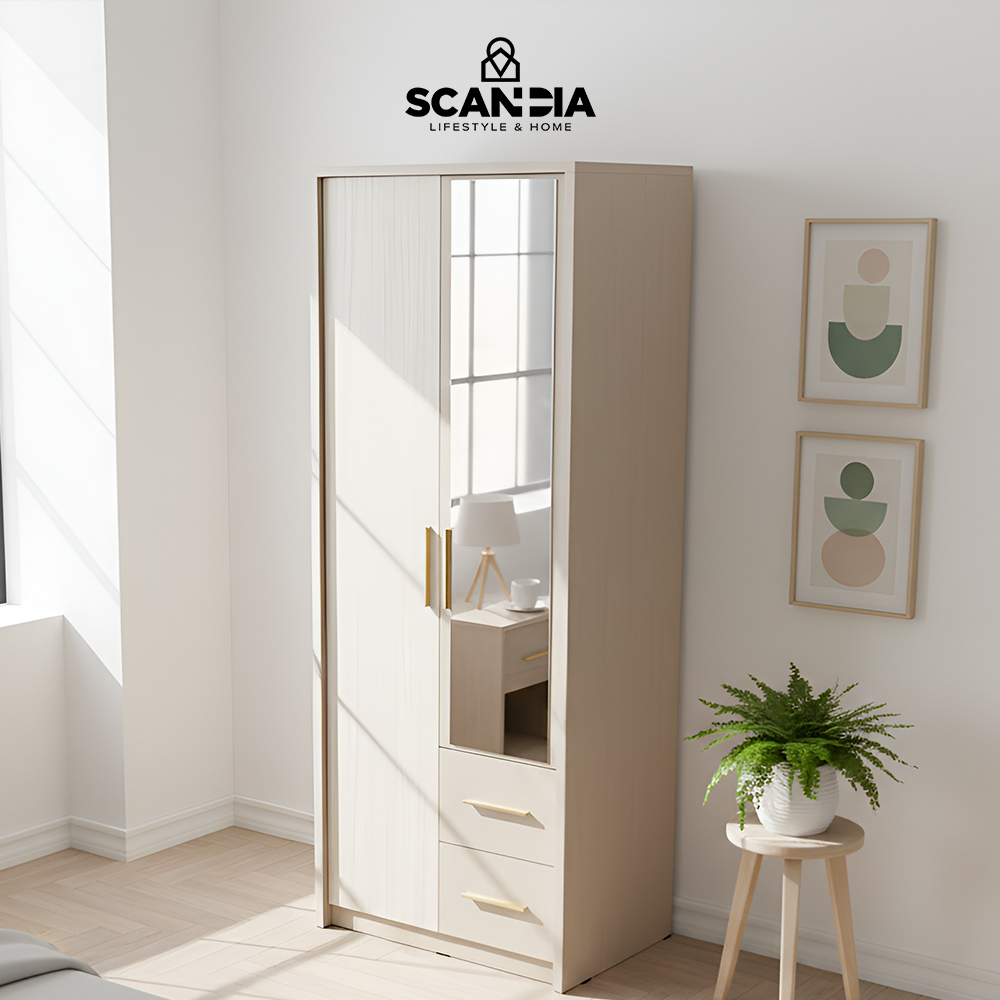 SCANDIA Poven Wardrobe 2 Doors 81,7x52x200 Taupe - Lemari Lemari Modern Lemari Besar Minimalis Teror