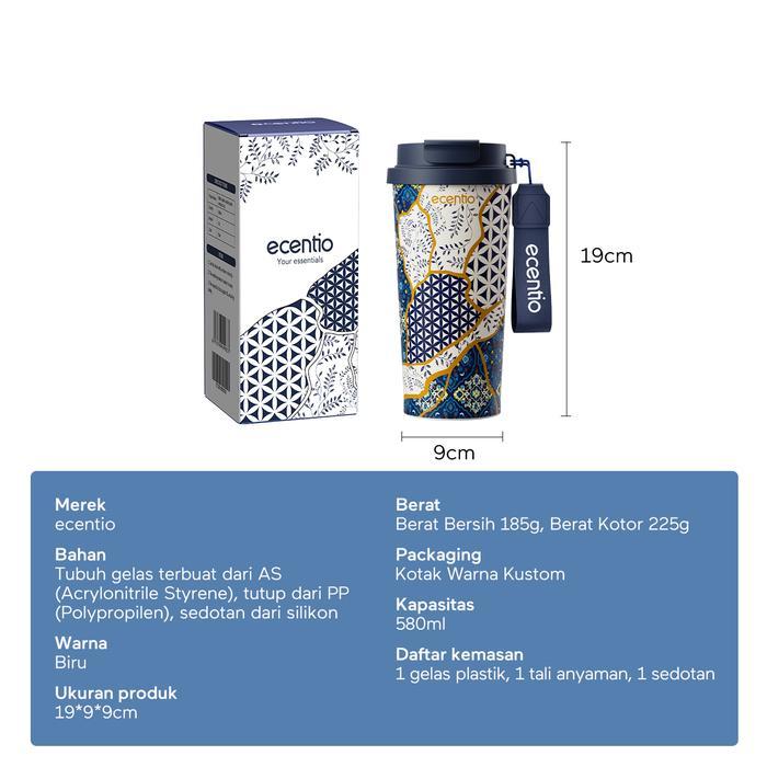 Ecentio Tumblr Tumbler Cup 580ML Botol Minum Plastik Outdoor Batik Aesthetic Crackle Motif