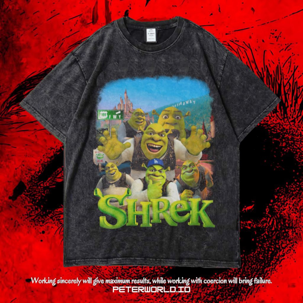 PETERWORLD "SHREK" KAOS OVERSIZED / KAOS WASHED / STONE WASH / OVERSIZED T SHIRT / KAOS SHREK WASHIN