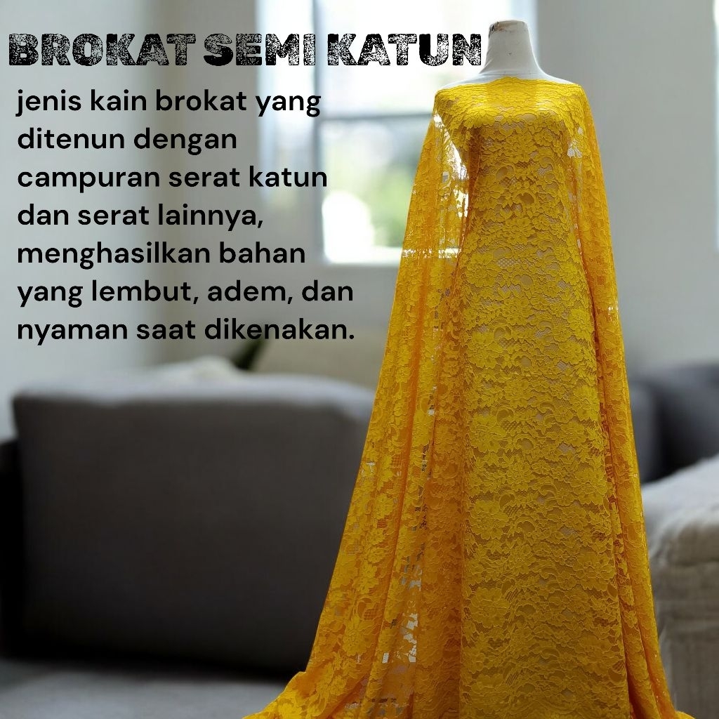 BAHAN KAIN BROKAT CORNELI SEMI KATUN,KUNING