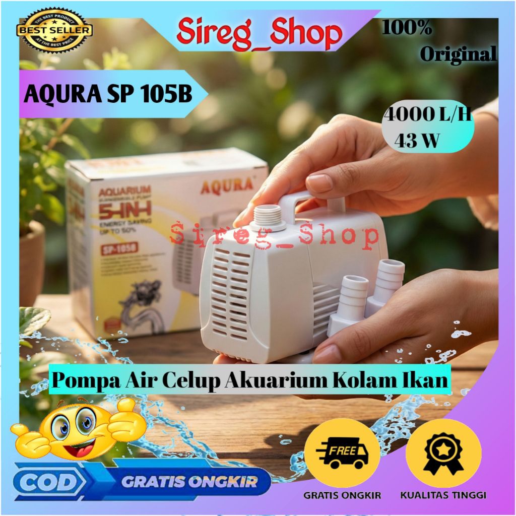 AQURA SP 105B Pompa Air Celup 4000L/H Akuarium Kolam Ikan KOI Low Watt