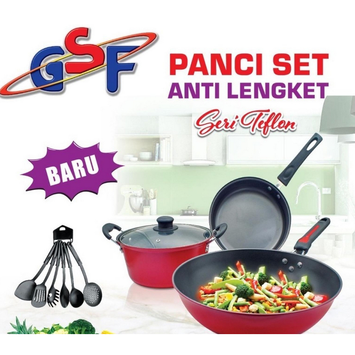 Panci Set Isi 10pc G-2629 GSF Teflon Merah/Ungu