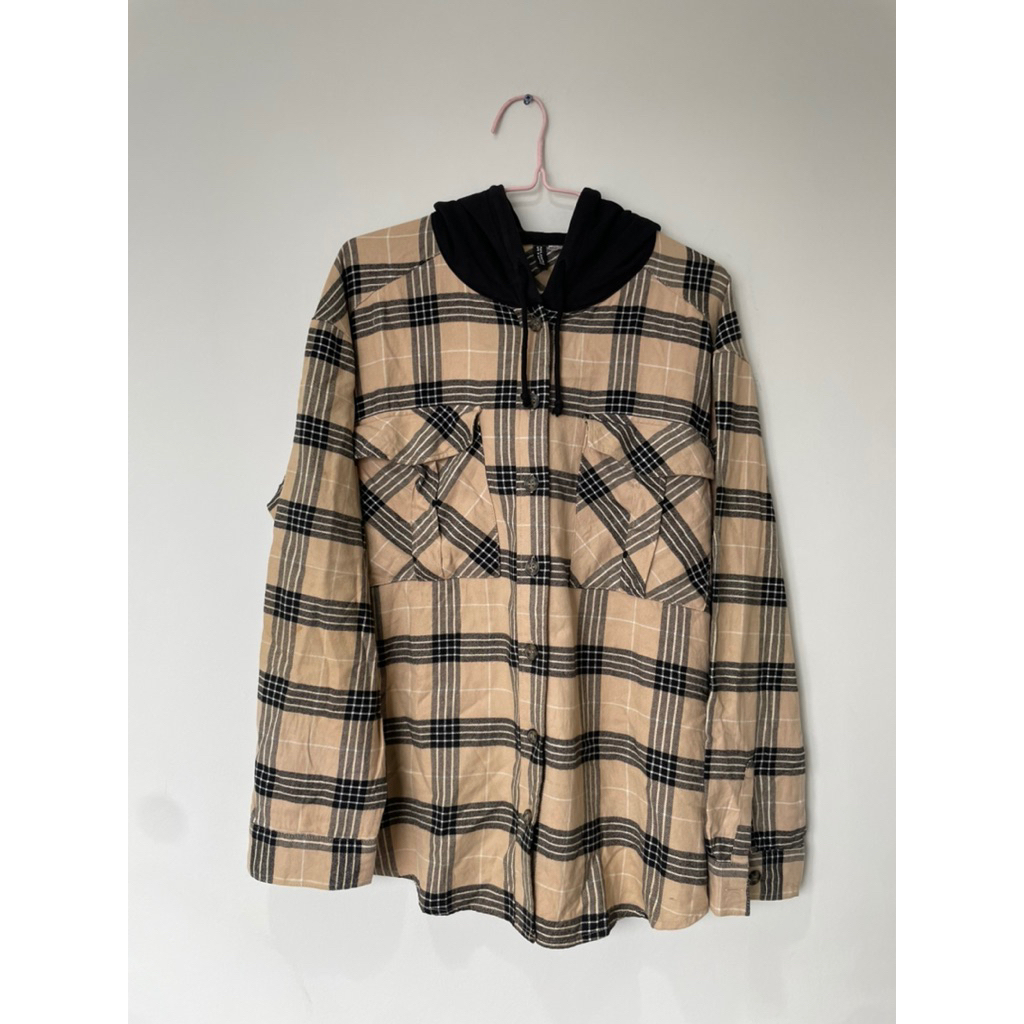 Kemeja Kupluk Jacket H&M Outwear Sweater Top Atasan Lengan Panjang Pria Wanita Unisex Kotak Premium 