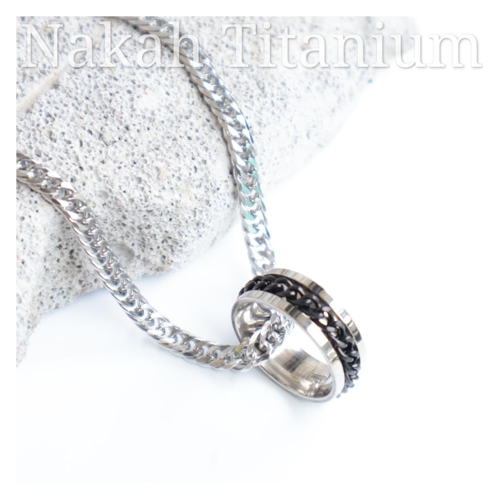 Nakah - Kalung Titanium Pria Liontin Bandul Cincin Rantai Original
