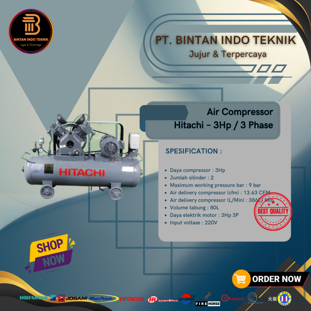 Air Compressor // Kompresor Udara Hitachi 3HP / 3 Phase Berkualitas