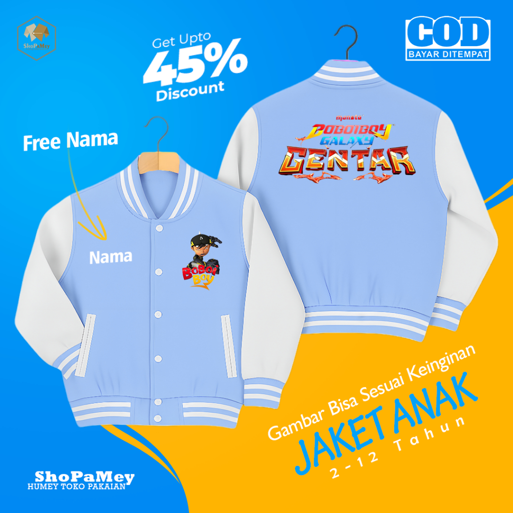 Jaket Varsity Anak Boboiboy Galaxy Baraju - Jaket Varsity Unisex Laki-Laki Perempuan Boboiboy Galaxy
