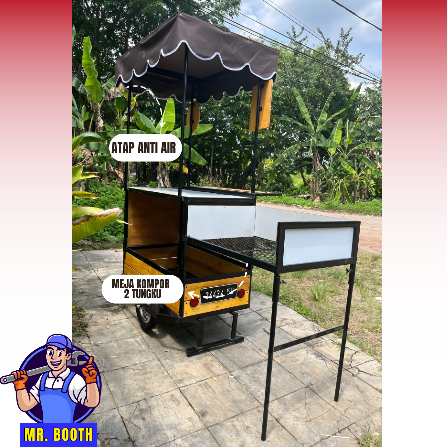 Booth Trailer Portable Meja Kompor Penutup 2 Tungku-Booth Portable Lipat -Booth Tarik Motor Siap Jua