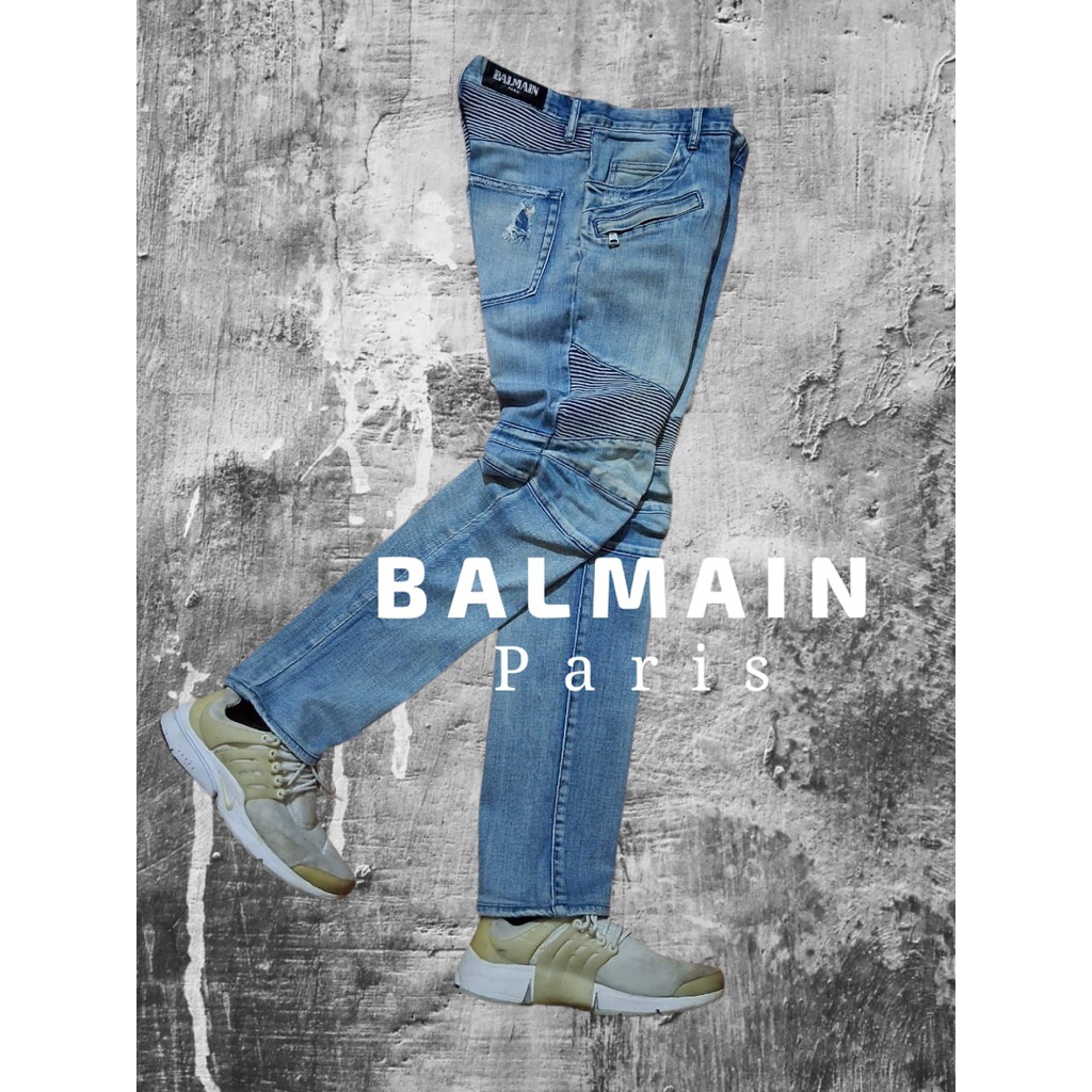 celana jeans bikers/rider bahan tebal ngaret warna fresh second preloved