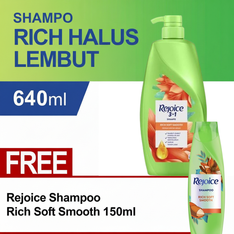 Rejoice Shampoo Rich Halus Lembut 640 ml + FREE Shampoo Rich Halus Lembut 150 ml