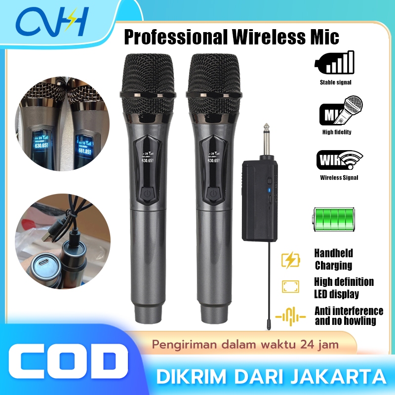 Professional Wireless Microphone MIC-108 2 Mikrofon Tanpa Kabel Bisa di Charger Mikrofon
