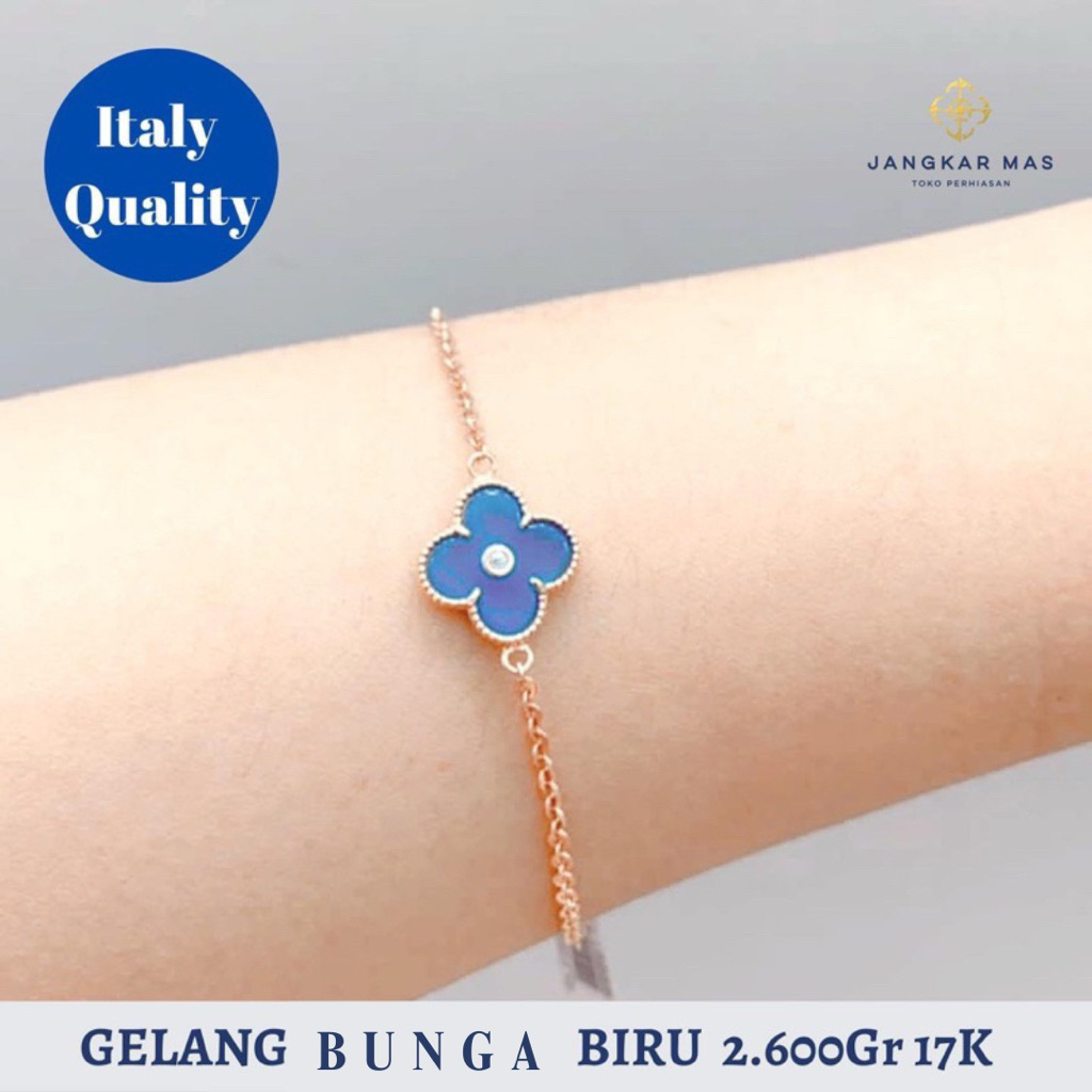 GELANG EMAS BUNGA BIRU MATA 17K 2.600GR