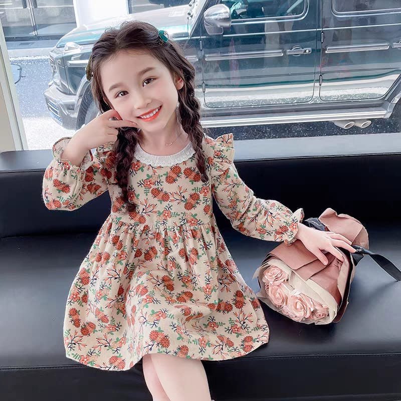 AUTUMN DRESS BAJU ANAK PEREMPUAN BAJU ANAK IMPORT DRESS ANAK MOTIF FLORA DRESS PANTAI KOREAN STYLE